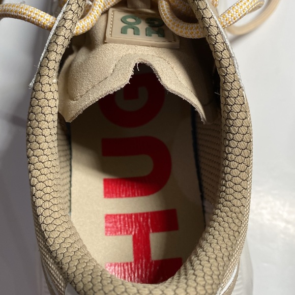 NWOT Hugo Women’s Runners Size 37 Fits 7 Leon Trainers Lace Ups Tan Cream Fabric - Picture 8 of 13